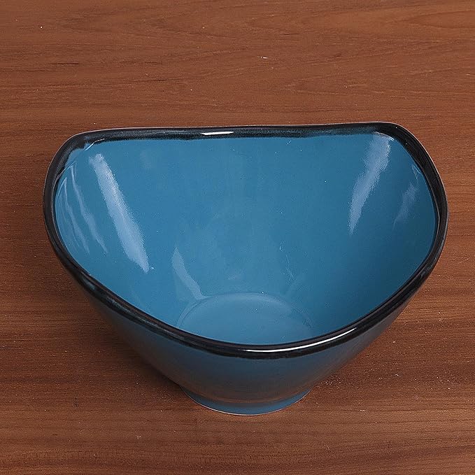 NOVICA Artisan Handcrafted Ceramic Bowl Blue from Indonesia Tableware Dinnerware Bowls [bowl 3.9in H x 6in W x 7in D 13 Oz.] ' Blue Wave'