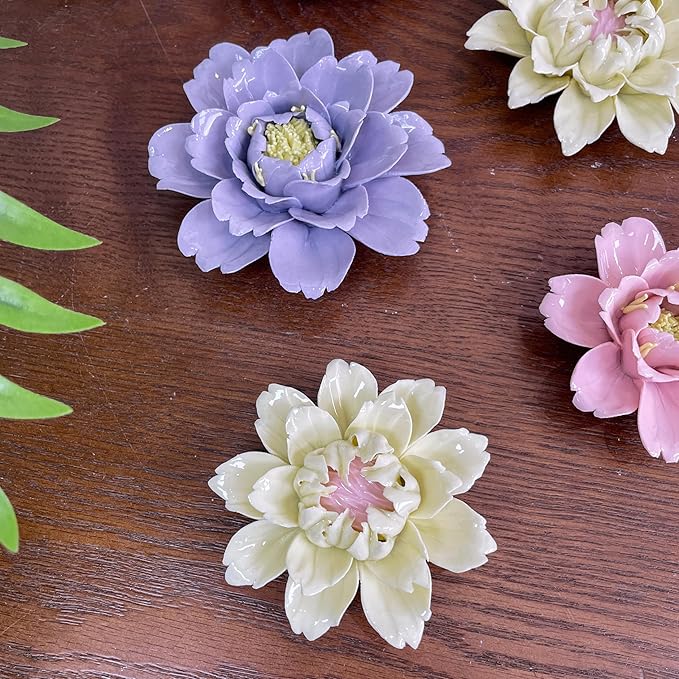 CEUYGT Handmade Ceramic Wall Flower Decor - Yellow King Protea Design, Elegant Home Wall Art for Living Room, Bedroom, or Office Decoration Yellow 3.54"(Medium)