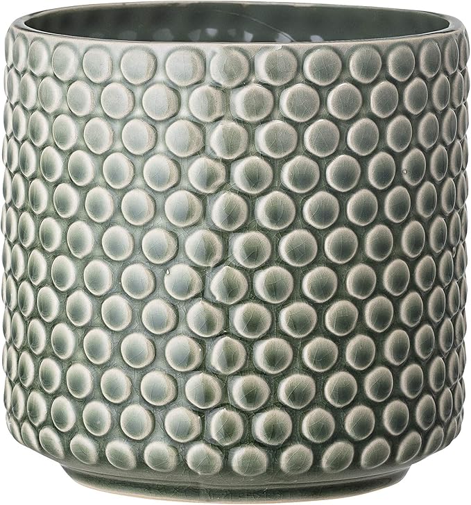 Bloomingville Stoneware Flower Pot with Polka Dots, Planter, 6", Green