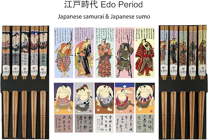 10 Pairs Reusable Bamboo Chopsticks, Samurai&Semo Pattern Natural Bamboo Wood Chopsticks, 8.8Inch/22.5cm Polybag packing by LANHUTHS