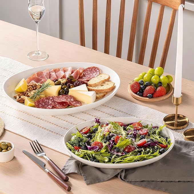 12"/14" Oval Serving Platters Set, Large Ceramic Oval Serving Dishes for Entertaining, Turkey, Fish, Salad, Appetizers, Deep Elipse Plate, Set of 2