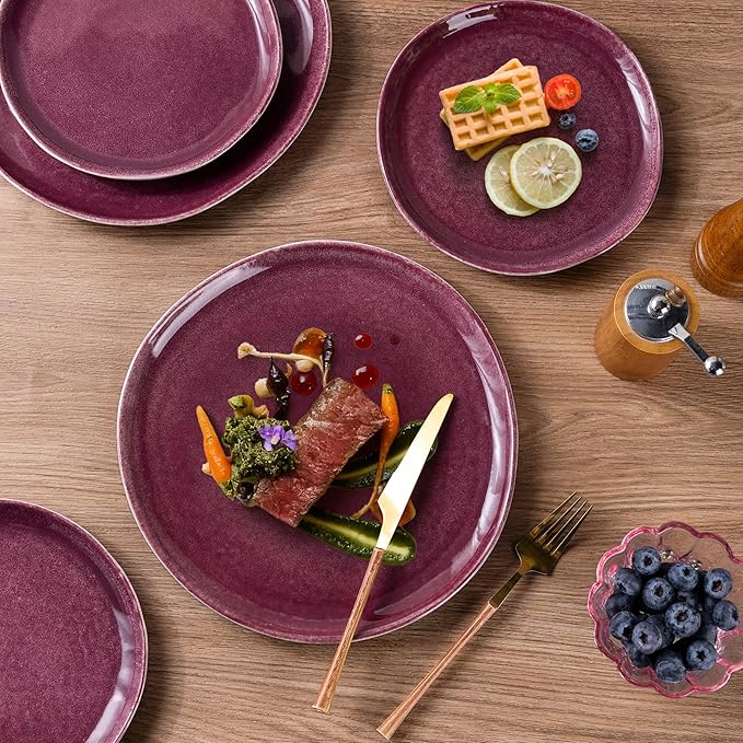 AmorArc Ceramic Dinnerware Sets,Handmade Reactive Glaze Stoneware Plates and Bowls Sets,Highly Scratch Resistant | Dishwasher & Microwave Safe Dishes Set,Service for 4 (12pc)