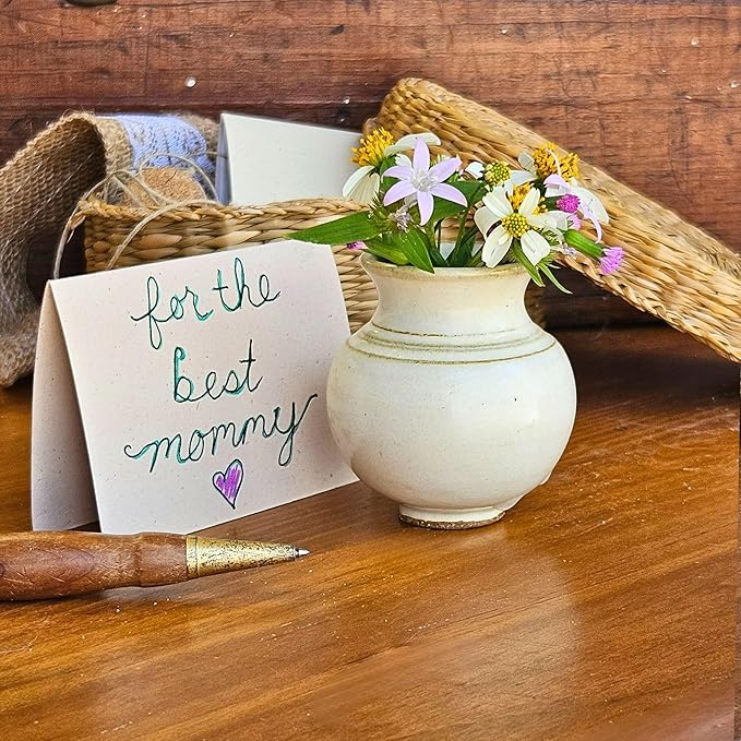 Handcrafted Miniature Ceramic Flower Vase – Thoughtful Mother's Gift with Poem – Ideal for Garden Blooms