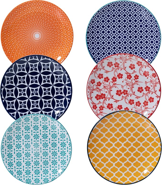 LEHAHA Ceramic Appetizer Plates Set of 6, Small Dessert Plates 6 inch, Colorful Round Salad Plate, Porcelain Serving Dishes for Cake, Waffle, Bread, Microwave & Dishwasher Safe