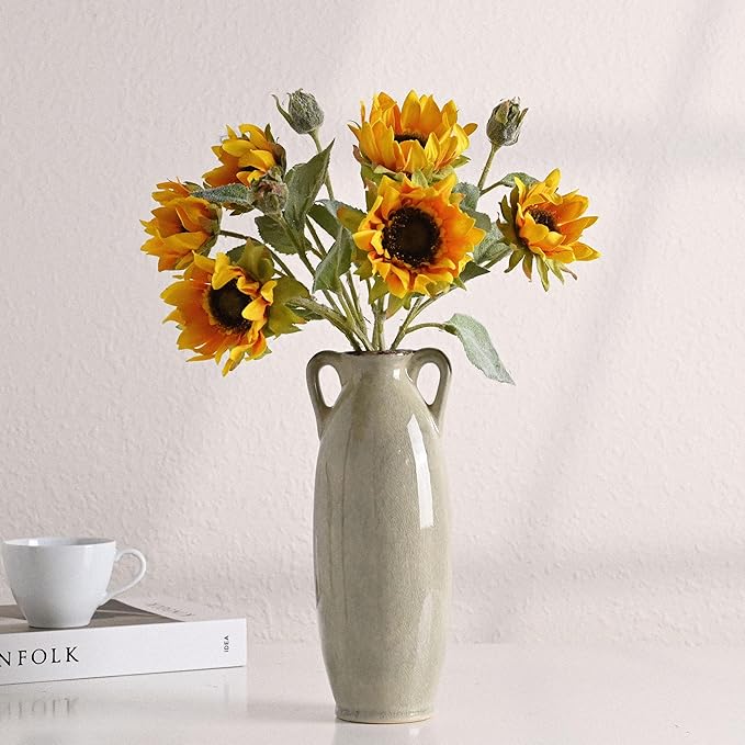 VICTOR & TERESA Green Floor Vase for Pampas Grass, 11'' Tall Vase for Home Decor, Ceramic Farmhouse Decorative Large Vases for Flower, Mantel, Living Room, Shelf, Centerpieces, Gift for Mom