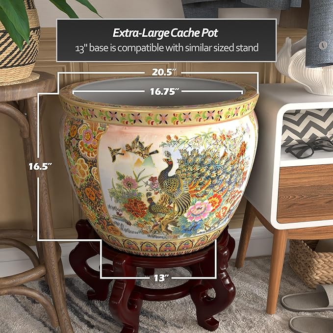 Red Lantern Large 20" Satsuma Porcelain Fishbowl Planter