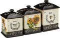Certified International French Sunflowers Canister Set, Set of 3 Ceramic Kitchen Storage Jars with Lids, Vintage Sunflower Decor, Floral Bee Butterfly Design, 56/60/96 oz