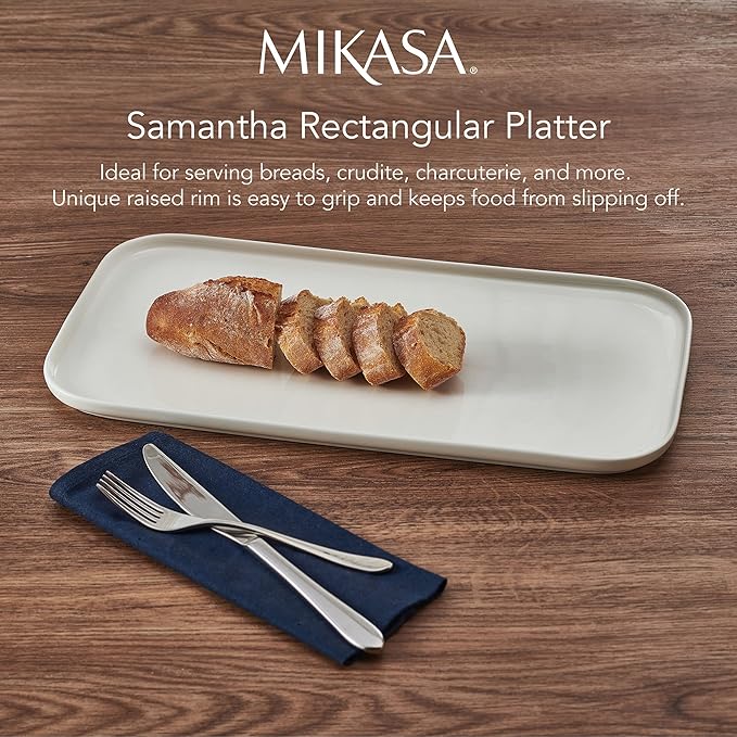 Mikasa Samantha Rectangular Bone China Lightweight Chip Resisant Serving Tray, 15.85 Inch, White