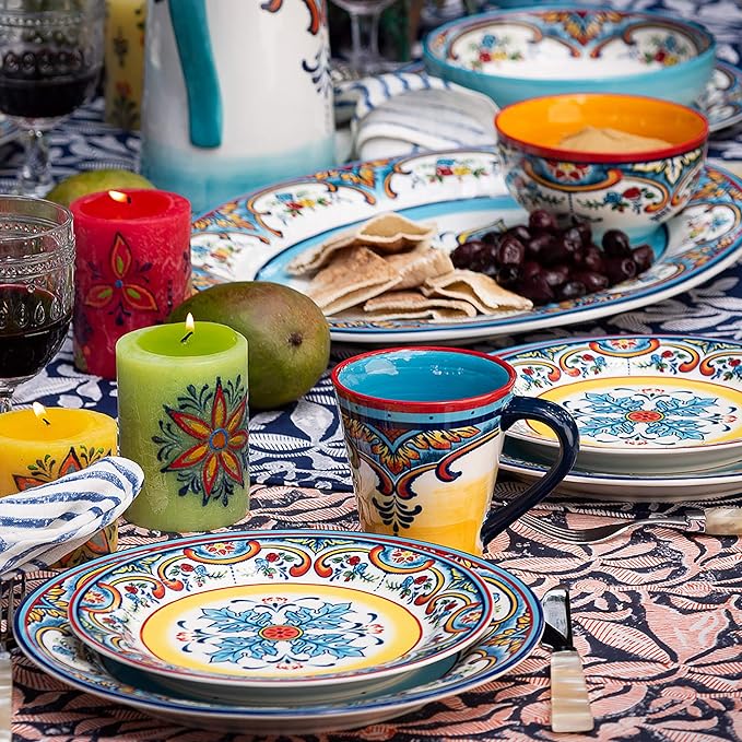 Euro Ceramica Zanzibar Collection 18-Inch Large Oval Platter | Serving Tray | Turkey Platter | Holiday Center Piece , Multicolor