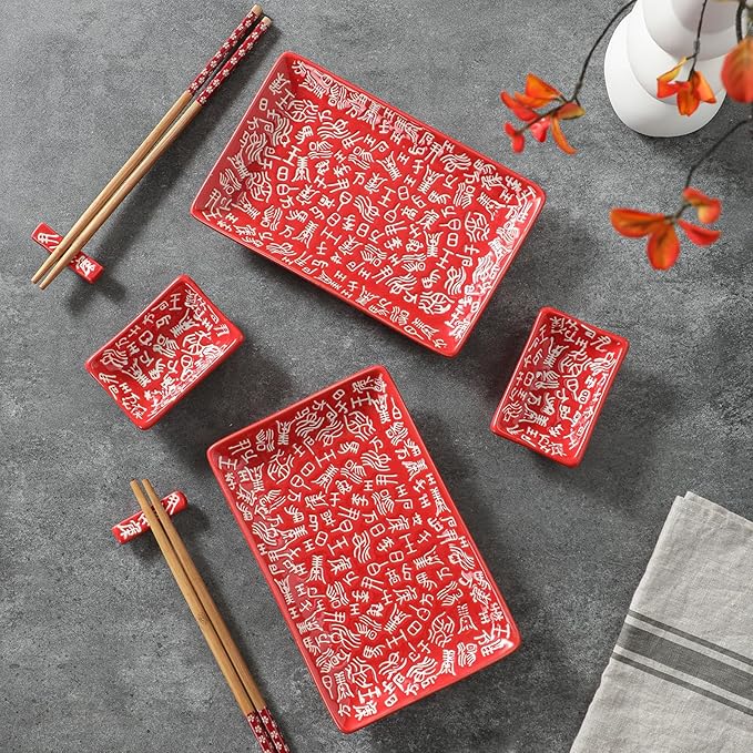 10 pcs Japanese Sushi Plate Sets Serving Platters and Trays for Entertaining Sushi Dishes Set Plates Sushi Plates Traditional Cuisine Dinnerware Sets with Chopsticks Hundred Family Names