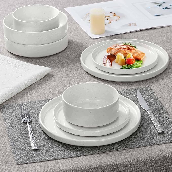 Herogo 7.9 Inch Dinner Plates Set of 6, Small Stoneware Dessert Plate Set, Microwave Safe Ceramic Dinnerware for Serving, Oven & Dishwasher Safe, Speckled White