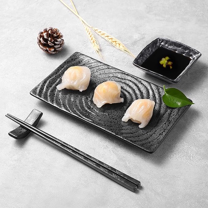 Youda 8-Piece Japanese Sushi Serving Set - Ceramic Sushi Plates, Soy Sauce Dishes, Chopsticks with Holders, Elegant Dinnerware for Sashimi, Nigiri, Asian Cuisine