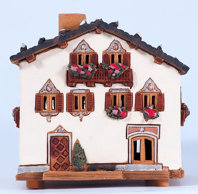Ceramic Houses and Villages Collection - Tealight Candle Holder Ceramic Art Handmade Collectible Miniature Light House in Garmischpartenkirchen, Bavaria, Germany B265AR*