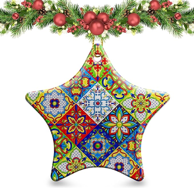 Christmas Ornaments 2025,Mexican Talavera Ornaments for Christmas Tree Holidays Ornaments Decorations,adornos de Navidad Ceramic Xmas Gifts Idea for Home Decor