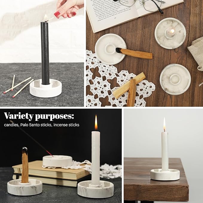 Candlestick Holder - Taper Candle Holders, Candle Tray for Tall Candle Sticks, Vintage Chime Boho Marble Candles Small Dish, Concrete Farmhouse Holders for Tapered Candles Sticks Decor (Marble)