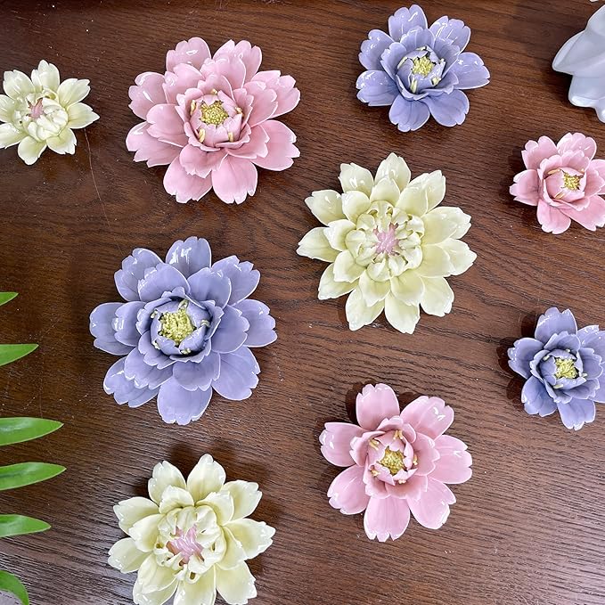 CEUYGT Handmade Ceramic Wall Flower Decor - Peony Home Wall Art, Perfect for Living Room, Bedroom, or Office Decoration Pink Peony 2.75"(Small)
