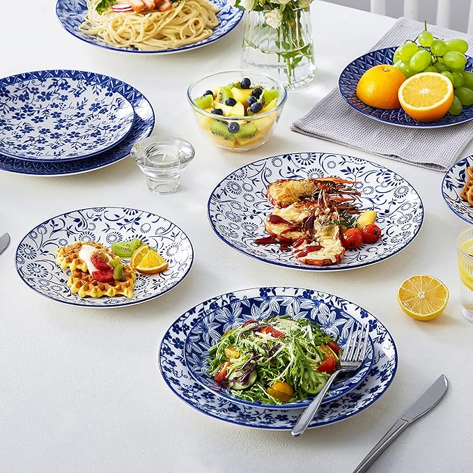 vancasso Ceramic Salad Plates Set of 6, Small Vintage 8.25 Inch Plate Set of 6 for Kitchen, Porcelain Blue and White Dessert Plates for Kitchen, Microwave Oven Dishwasher Safe, Vintage Gift