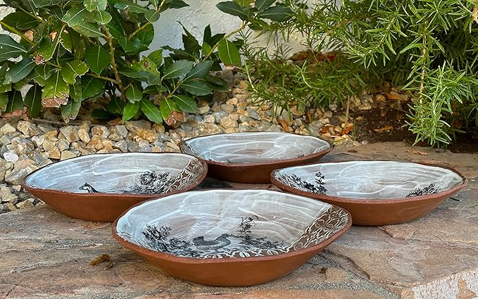 Ceramic White Brown Animal Pasta or Salad Plate Set of 4, Unique Handmade Pottery Tableware, Housewarming Gift for Women, Men, Couples
