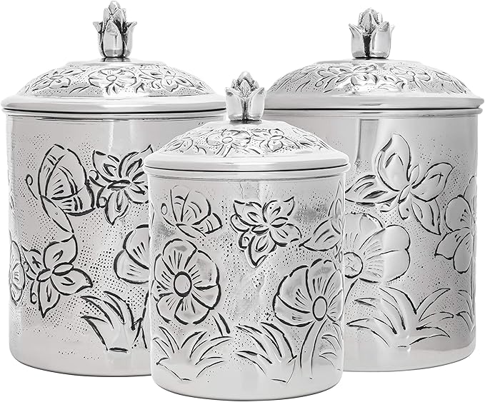 Old Dutch International Embossed Butterfly Canister Set, 3 pcs