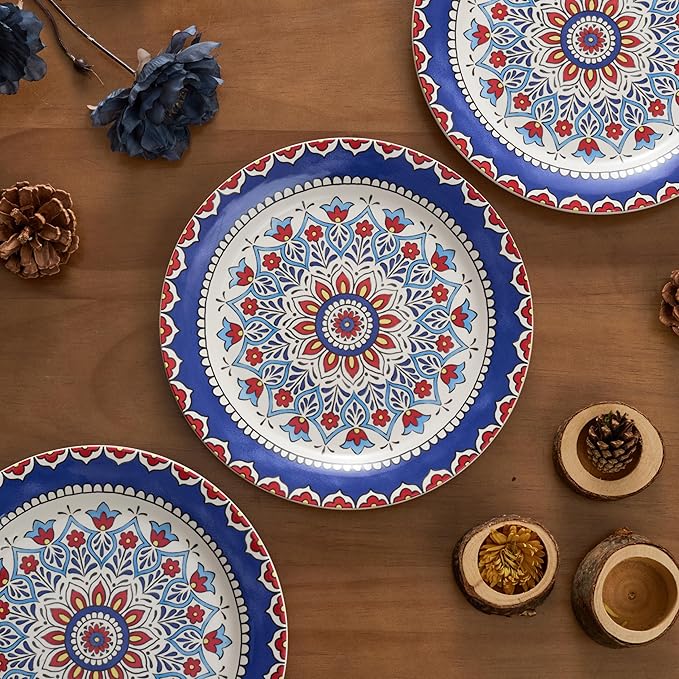 Bico Boho Totem Salad Plates Set of 4, 8.75 Inch Ceramic Dessert Plates for Salad, Appetizer, Side Dishes, Microwave and Dishwasher Safe, Gift for Housewarming and Thanksgiving