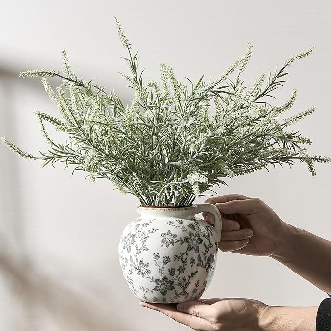 5.39 Inch Vintage Gray Chinoiserie Floral Vase, Antique Rustic Ceramic Vase for Home Decor, Living Room, Bookshelf, Office, Entryway, Garden, Chinoiserie Decor, Tuscan Decor