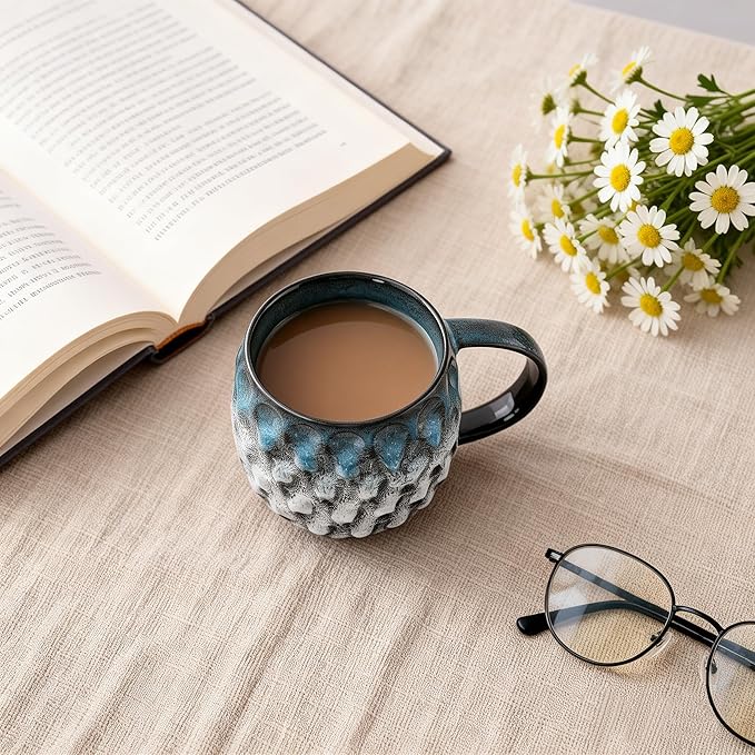 20oz Large handle Ceramic Coffee Mug, Handmade Glaze Color Changing Mug with Easy-Grip Handle, Unique Handcrafted Tea Cup for Home, Office, Gift Giving (blue)