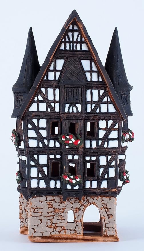 Ceramic Village Houses Collection - Collectible Handmade Miniature of Town Hall in Alsfeld Tiny House German - Tea Light Candle Holder B210N*