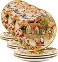 Woodland Critters 11" Ceramic Dinner Plates Set of 4 Whimsical Forest Animal and Cottage Scene – Nature-Inspired Tableware for Fall, Kids Parties, Holiday Meals, Gifting, and Rustic Décor (Pack of 3)
