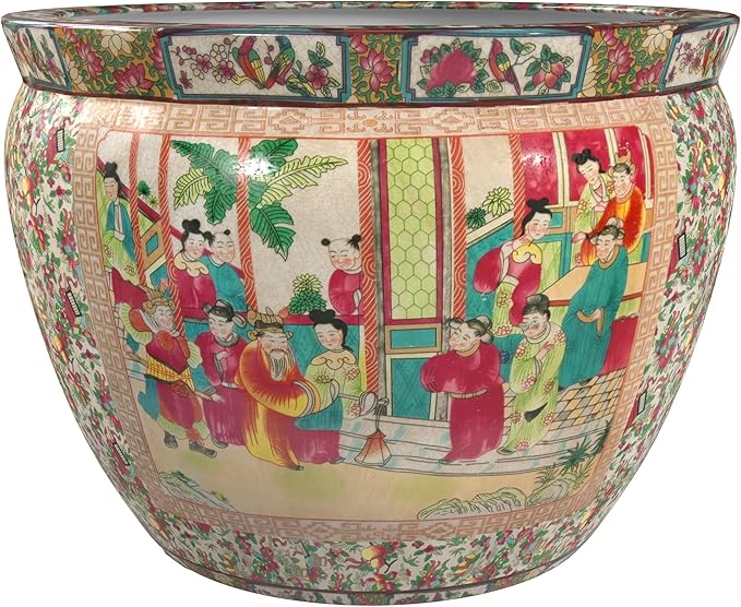 Red Lantern Large 18" Rose Medallion Porcelain Fishbowl Planter