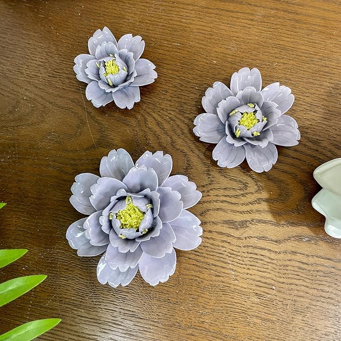 CEUYGT Handmade Ceramic Wall Flower Decor - Peony Home Wall Art, Perfect for Living Room, Bedroom, or Office Decoration Purple Peony 4.72"(Large)