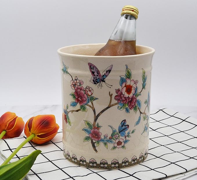 YIMIFLA Utensil Crocks Extra Large Kitchen Utensil Holder for Countertop Ceramic Cooking Utensils Butterfly Ice Crack