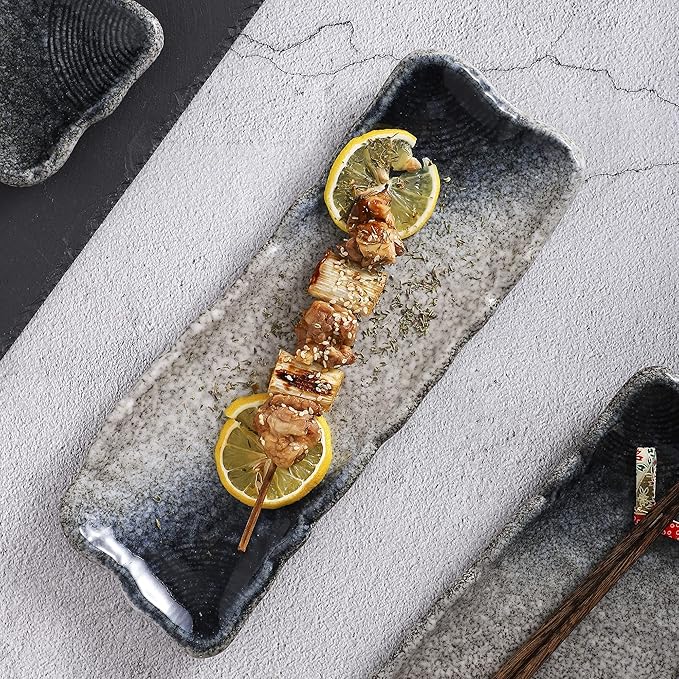 Uaral Japanese Sushi Plates Stoneware Rectangular Plate Sashimi Plates Creative Plates 12.5inch Set of 4(Midnight Blue)