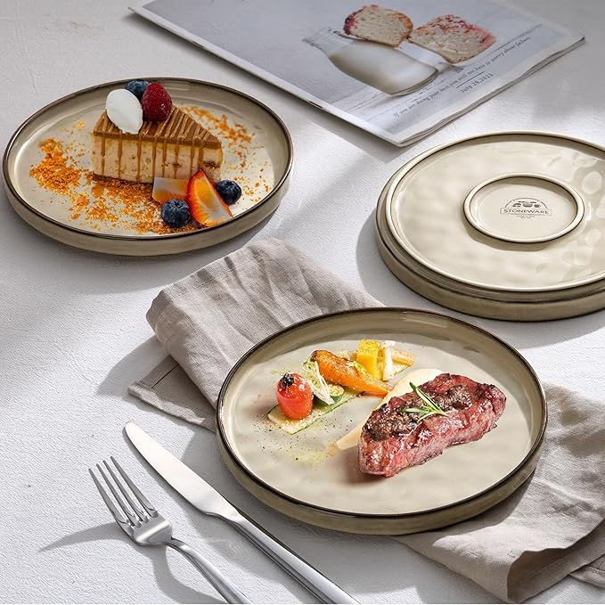 LIANYU 7.9 Inch Dessert Plates Set of 6, Ceramic Dinner Plates Dishes Set for Kitchen, Porcelain Serving Salad Plate, Chip & Scratch Resistant, Microwave, Oven and Dishwasher Safe, Sandy Beige