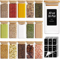 ComSaf 16Pcs Spice Jars with Labels, Glass Jar witj Bamboo Lid, 10oz Airtight Square Containers with Black Lables, Empty Seasoning Jars for Spice, Salt, Pepper, Sugar