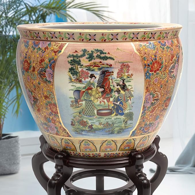 Red Lantern 16" Horse in Meadow Porcelain Fishbowl