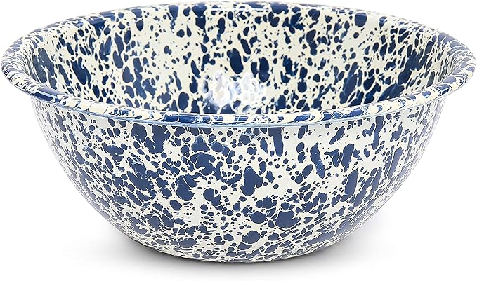 Crow Canyon Home Enamelware Serving Bowl, 1.5 quart, Navy/Cream Splatter (Single)