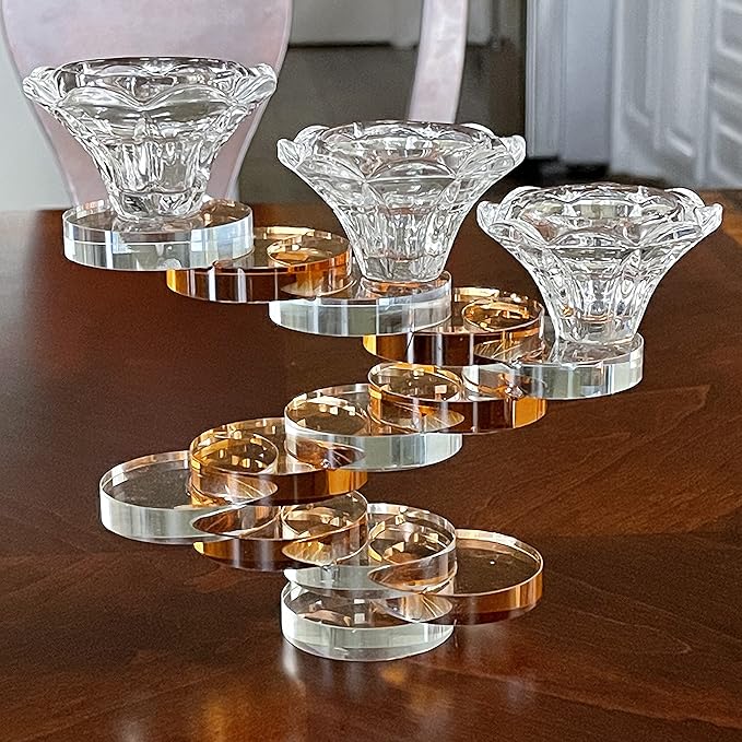Allgala 3-Cup Artistic Design Bonsai Style Tea-Light or Taper Candlestick Crystal Candle Holder-Smoke-HD89133