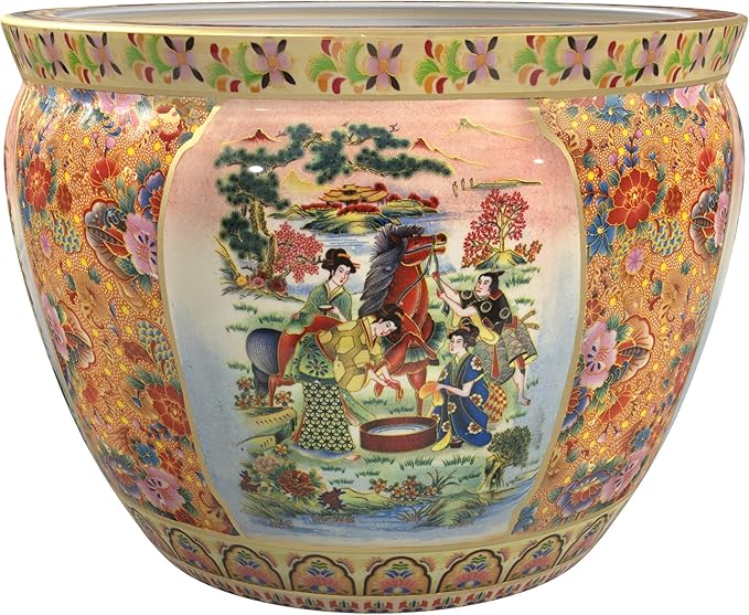 Red Lantern 18" Horse in Meadow Porcelain Fishbowl