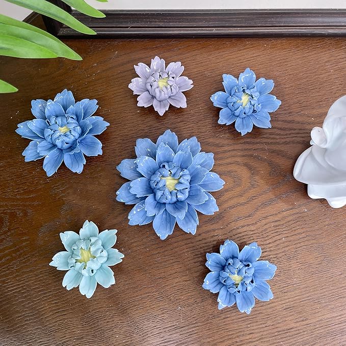 CEUYGT Handmade Ceramic Wall Flower Decor - Peony Home Wall Art, Perfect for Living Room, Bedroom, or Office Decoration (Dark blue, Medium)