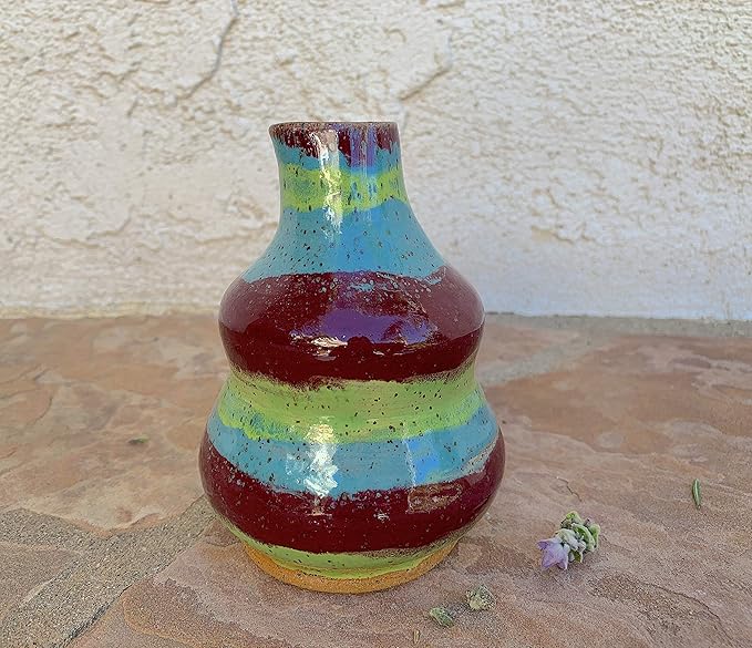 Striped Clay Pitcher Bottle, Handmade Artisan Kitchen Ceramic Dinnerware Cruet