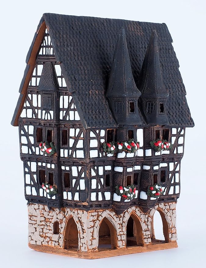 Ceramic Village Houses Collection - Collectible Handmade Miniature of Town Hall in Alsfeld Tiny House German - Tea Light Candle Holder B210N*