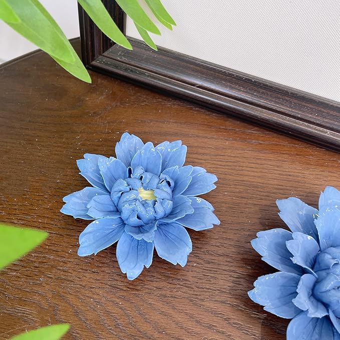 CEUYGT Handmade Ceramic Wall Flower Decor - Peony Home Wall Art, Perfect for Living Room, Bedroom, or Office Decoration (Dark blue, Small)