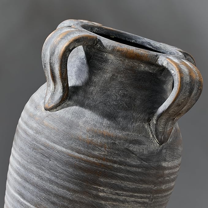 Emotionally Grounded Vase, Vaseking Large Ceramic Rustic Vase with 4 Handles, 10.83 inch Minimalist Decorative Farmhouse Vases for Home Decor, Living Room, Enterway, Table Decoration, Black Bronze