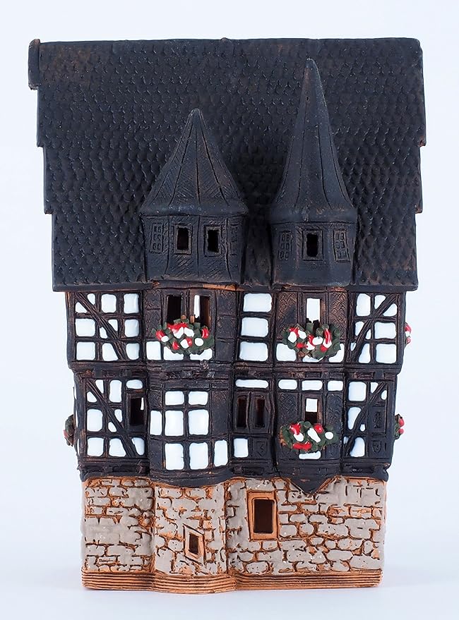 Ceramic Village Houses Collection - Collectible Handmade Miniature of Town Hall in Alsfeld Tiny House German - Tea Light Candle Holder B210N*