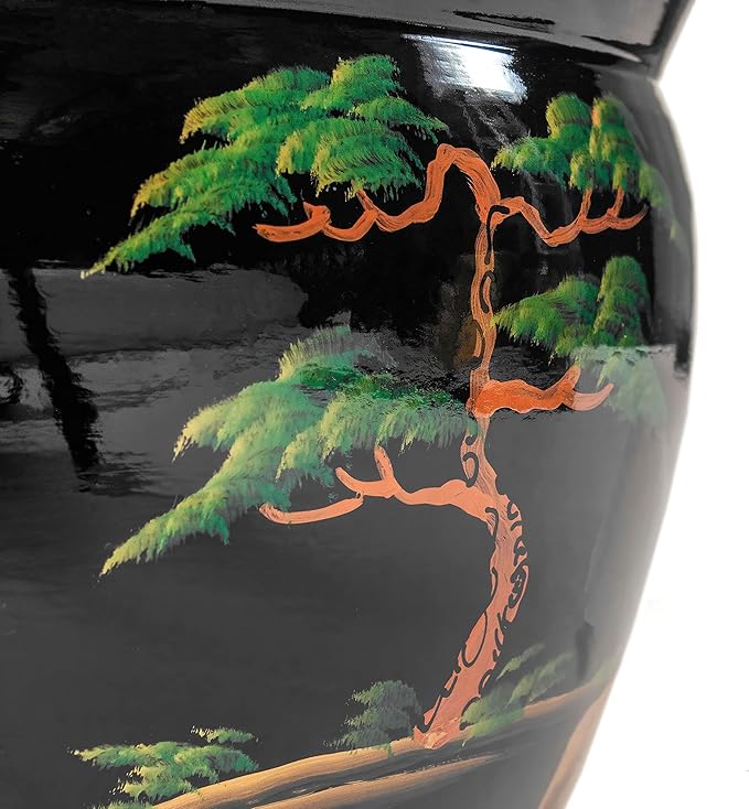 Red Lantern 16" Black Lacquer Fishbowl - Landscape