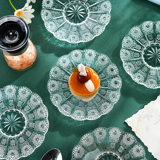 kanpura Dessert Plates 5.5 Inch Glass Plates Set of 6 Small Decorative Salad and Dessert Plates Clear Glass Dinner Plates for Appetizers, Salads, and Small Meals
