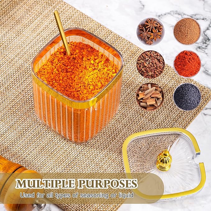 3 Pack Clear Condiment Spice Jars with Lids, Spoons, Tray - Plastic Seasoning Box Set for Salt, Pepper, Sugar - Kitchen Storage