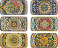 Henten Home Ceramic 10 Inch Salad Plates, Porcelain Rectangular Dessert Plate Set of 6, Bohemian Serving Dishes for Sushi, Pasta, Appetizer, Microwave & Dishwasher Safe