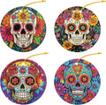 Floral Skull Christmas Ornaments Set of 4,Ceramic Skulls Ornaments for Christmas Tree,Keepsake Ornament Holiday Decoration, Round, Gift Exchange for Home