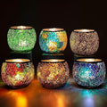 Rancco Glass Votive Candle Holder for Tealight, 6 Set Romantic Stained Mosaic Tealight Candle Holders, Handmade Cracked Aromatherapy Candle Lamp for Valentine, Party, Christmas Table Centerpiece Decor